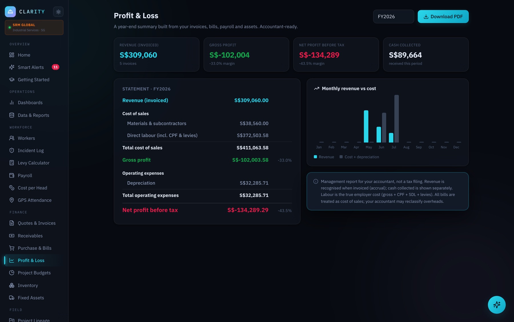 Accountant ready profit and loss statement